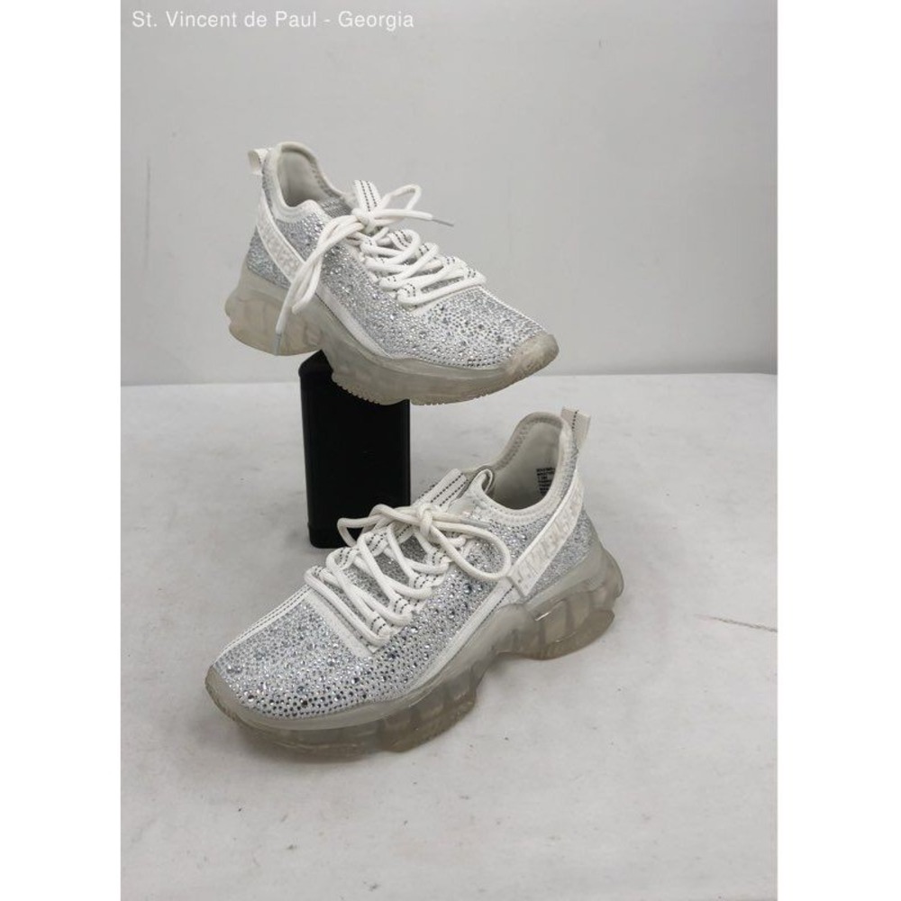 Steve Madden White Maxima-R Rhinestone Bling Sneaker Casual Shoe Women 7.5